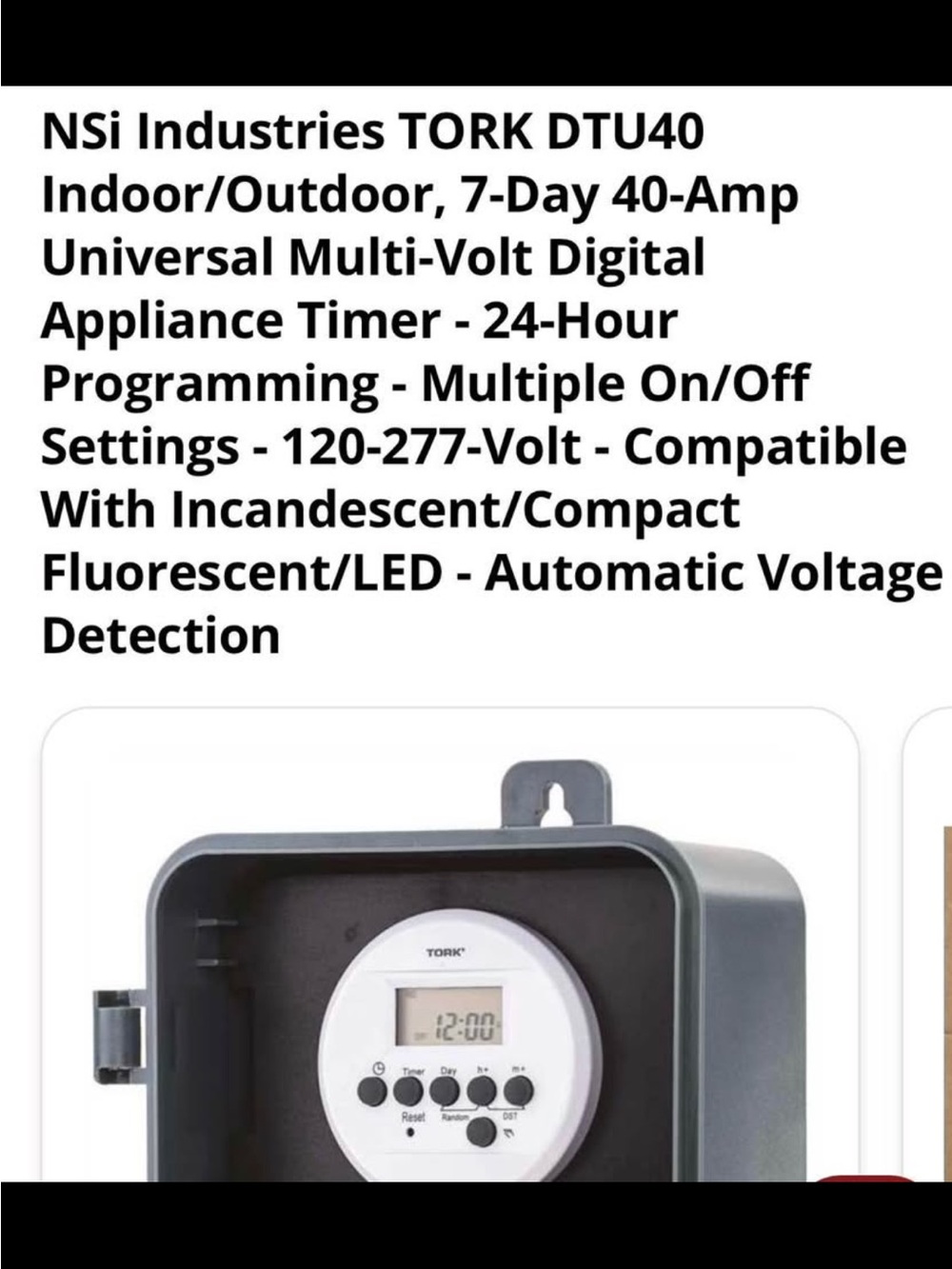 TORK DTU40 Digital 7-Day Appliance Timer - Gray